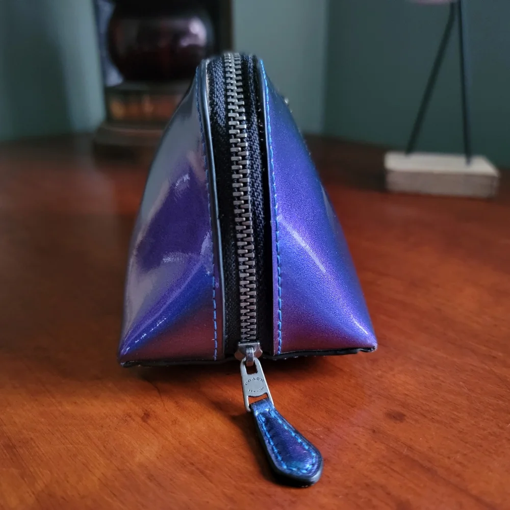 Coach F29412 Holographic Cosmetic Pouch Blue Purple Patent Leather Bag